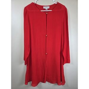 Fifth Avenue Folio Sheer Silk Tunic Blouse Red Keyhole Womens Size 12
